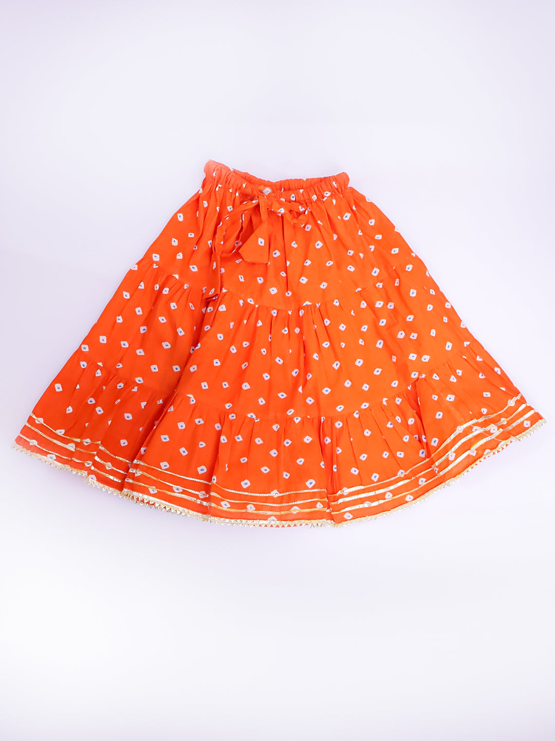Kid One Pure Cotton Printed Skirt Top For Girls Orange