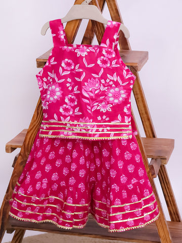 Kid One Pure Cotton Printed Skirt Top For Girls Pink
