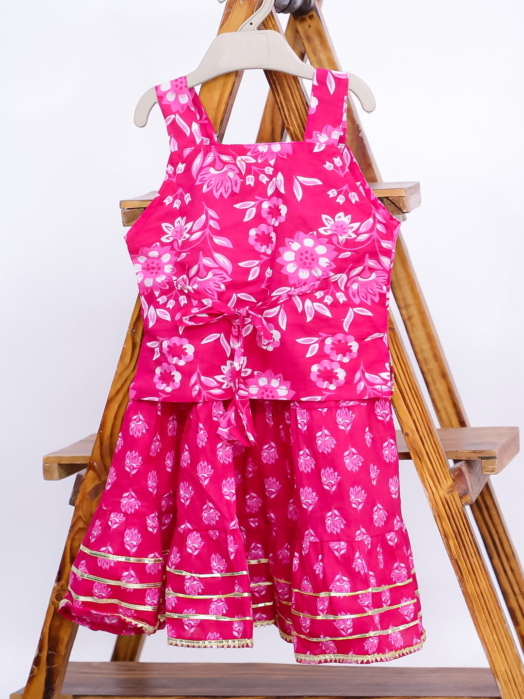 Kid One Pure Cotton Printed Skirt Top For Girls Pink