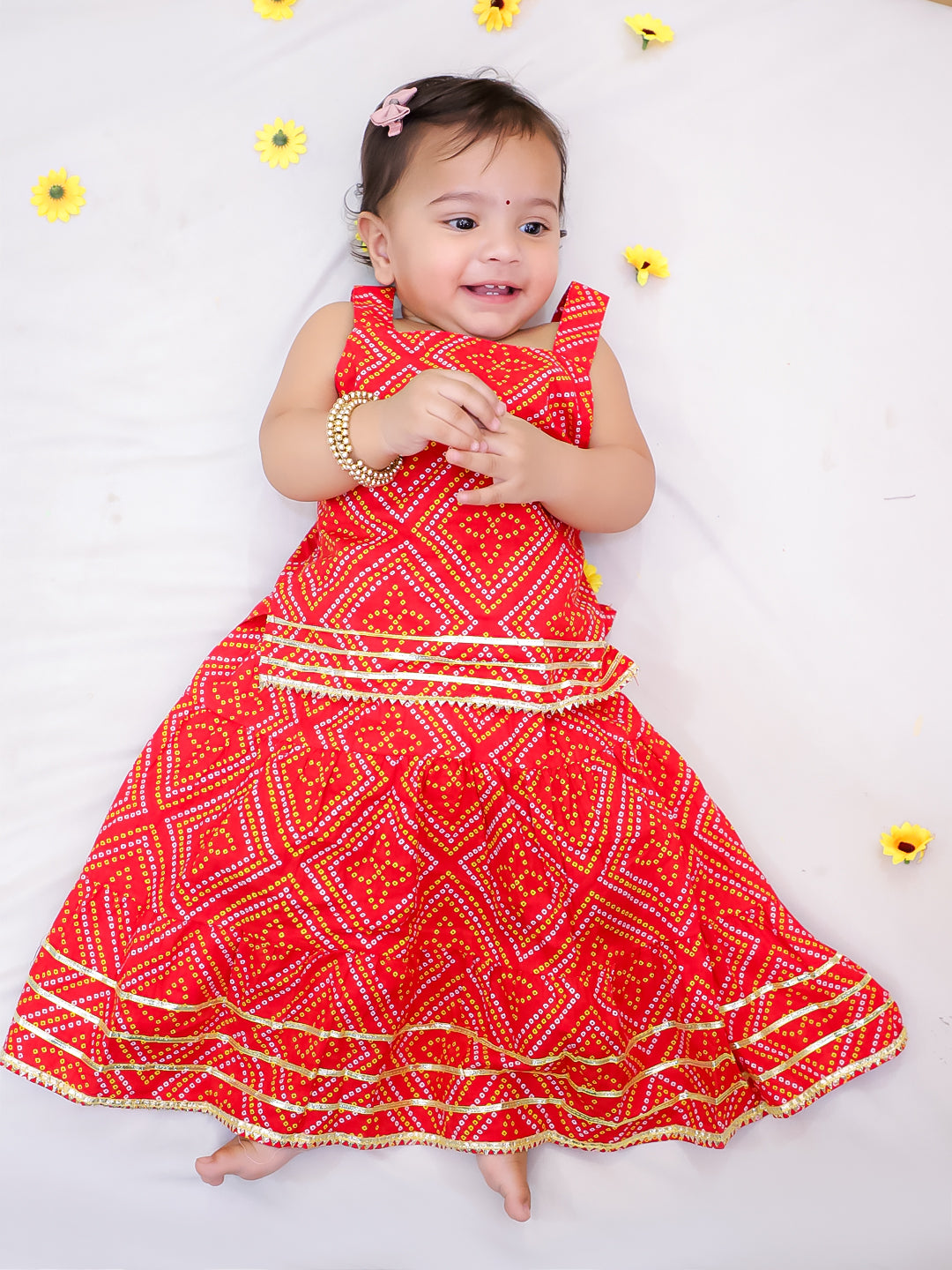 Kid One Pure Cotton Printed Skirt Top For Girls Red