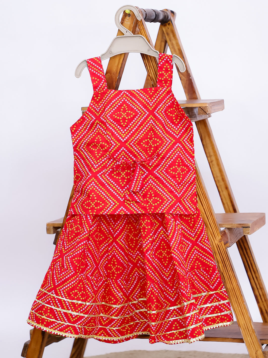 Kid One Pure Cotton Printed Skirt Top For Girls Red