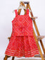 Kid One Pure Cotton Printed Skirt Top For Girls Red