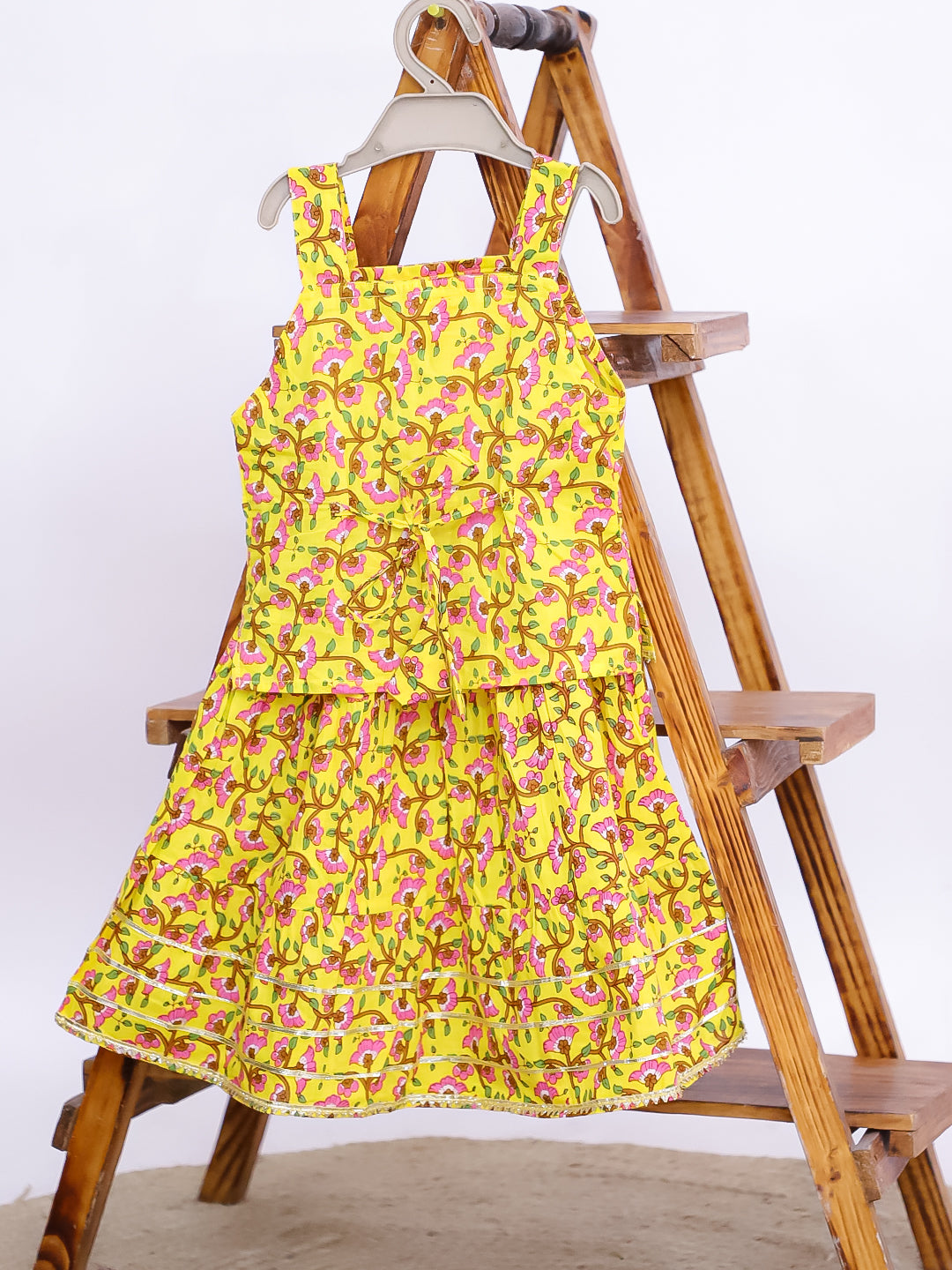 Kid One Pure Cotton Printed Skirt Top For Girls Yellow