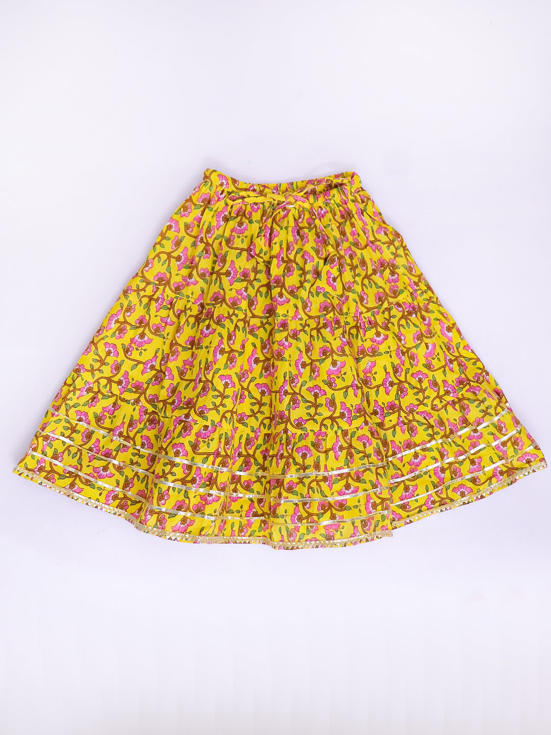 Kid One Pure Cotton Printed Skirt Top For Girls Yellow