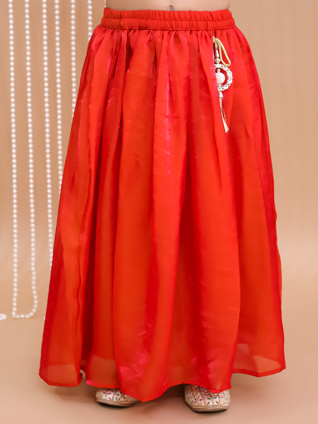 Kid One Silk Zari Embroiderd Ruhani Choli Lehenga Set With Stole Dupatta Set For Girls Orange