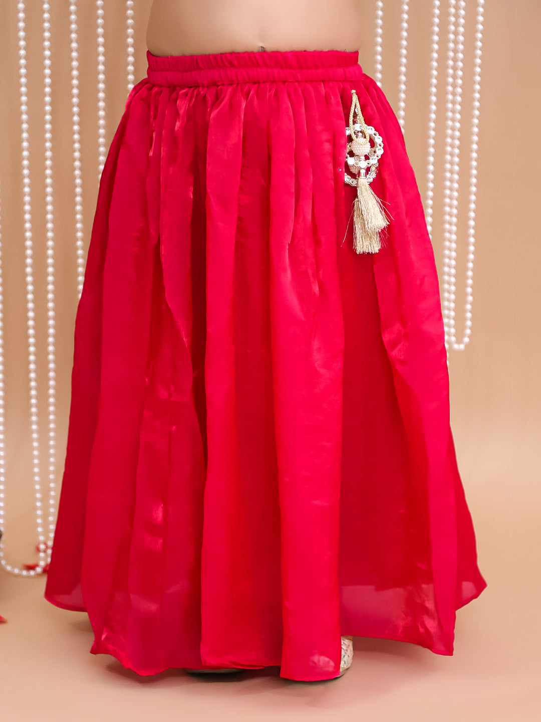 Kid One Silk Zari Embroiderd Ruhani Choli Lehenga Set With Stole Dupatta Set For Girls Pink