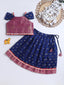 Kid One Jacquard Pattu Pavadai Skirt Top Set For Girls Navy