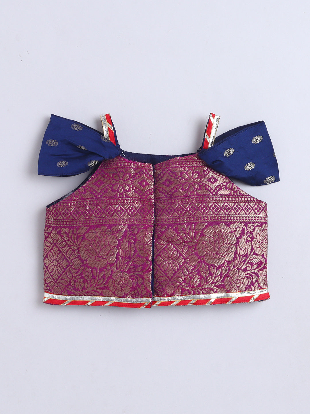 Kid One Jacquard Pattu Pavadai Skirt Top Set For Girls Navy