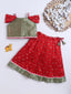 Kid One Jacquard Pattu Pavadai Skirt Top Set For Girls Red