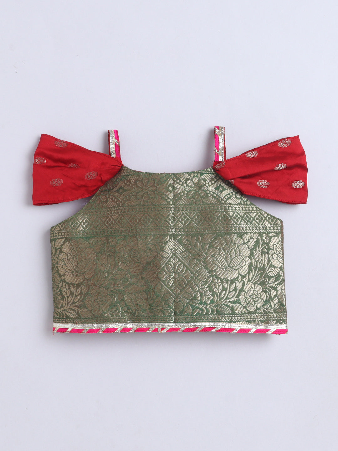 Kid One Jacquard Pattu Pavadai Skirt Top Set For Girls Red