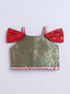 Kid One Jacquard Pattu Pavadai Skirt Top Set For Girls Red