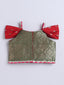 Kid One Jacquard Pattu Pavadai Skirt Top Set For Girls Red