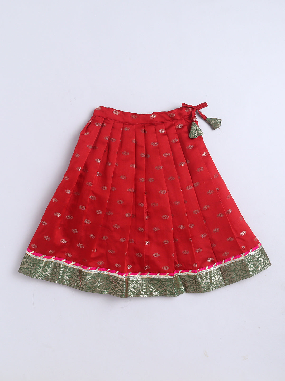 Kid One Jacquard Pattu Pavadai Skirt Top Set For Girls Red