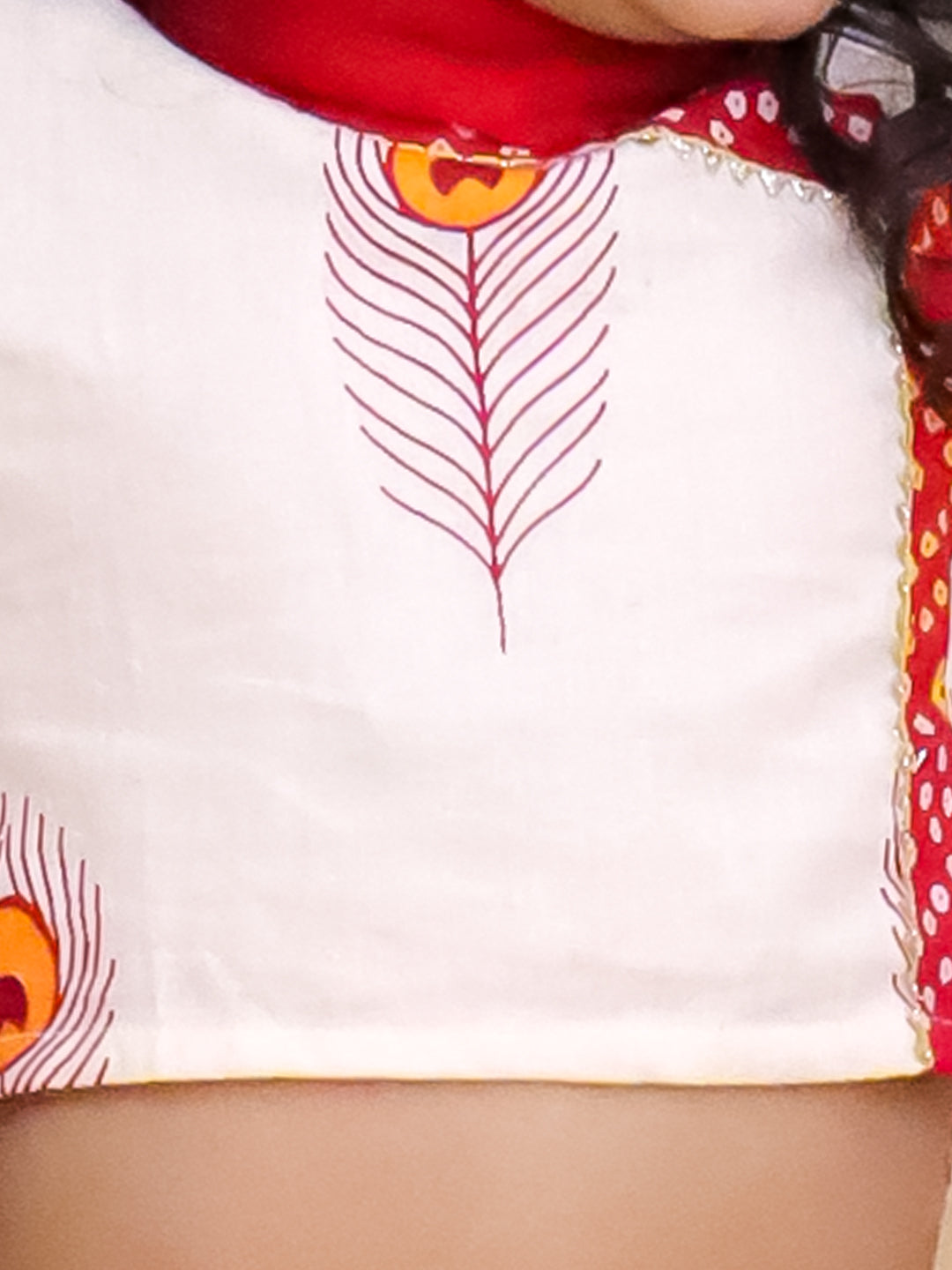 Kid One Radha Pure Cotton Printed Lehenga Choli With Dupatta Orange