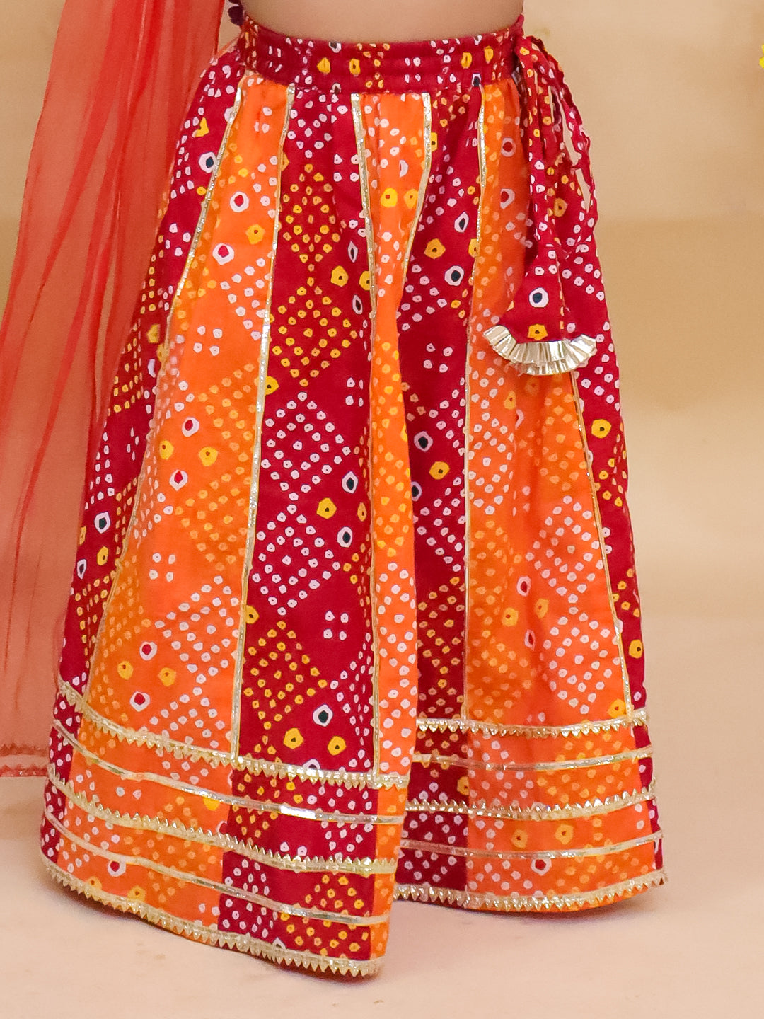 Kid One Radha Pure Cotton Printed Lehenga Choli With Dupatta Orange