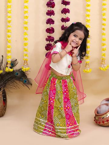 Kid One Radha Pure Cotton Printed Lehenga Choli With Dupatta Set For Girls Pink