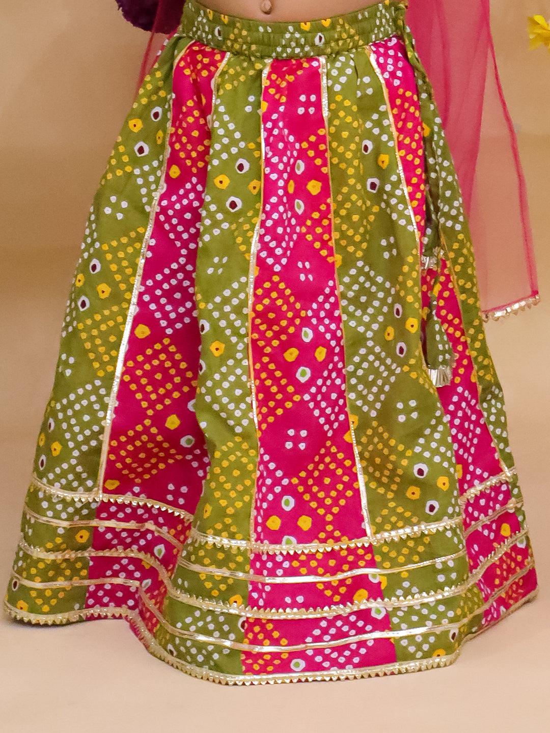 Kid One Radha Pure Cotton Printed Lehenga Choli With Dupatta Set For Girls Pink
