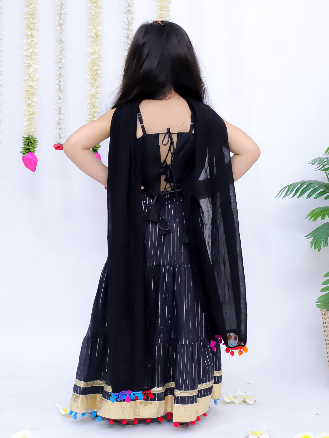 Kid One Rangeela Embroidered Cotton Lehenga Choli For Girls Black