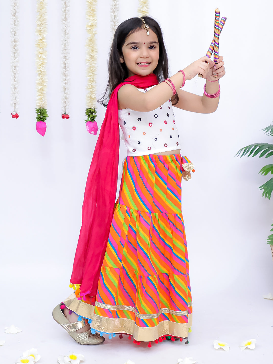 Kid One Rangeela Embroidered Cotton Lehenga Choli For Girls Multi