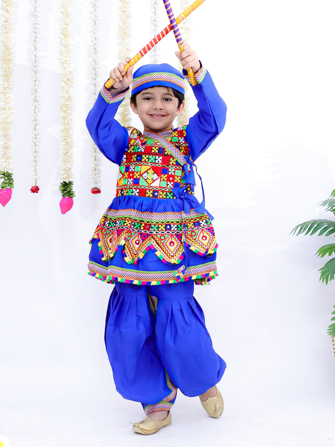 Kid One Navratri Printed Cotton Kedia Set For Boys Blue