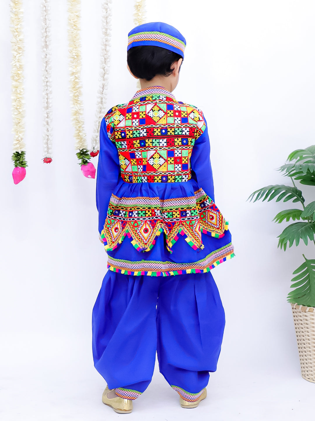 Kid One Navratri Printed Cotton Kedia Set For Boys Blue