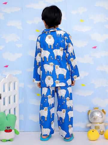 Kid One Little Sheep Print Night Wear For Boys Blue