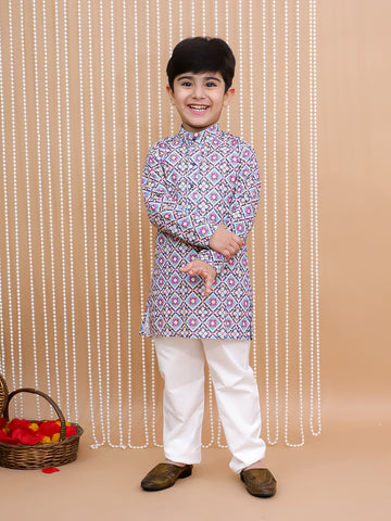 Kid One Embroidered Thread Cotton Kurta Pajama Set For Boys Multi