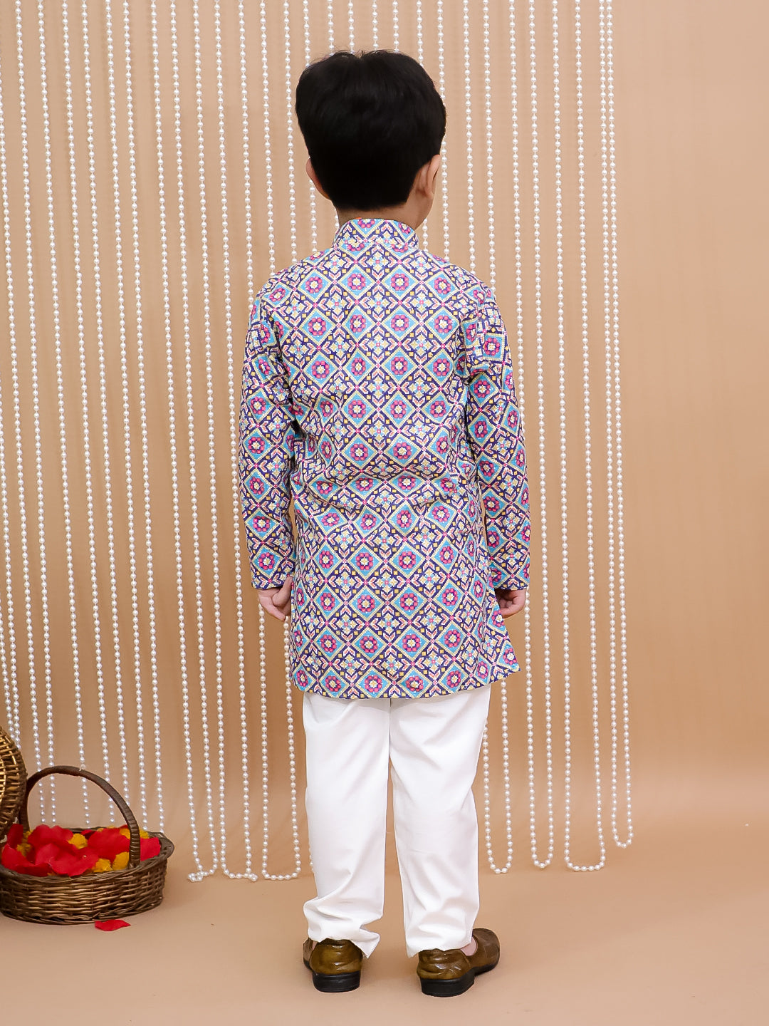 Kid One Embroidered Thread Cotton Kurta Pajama Set For Boys Multi