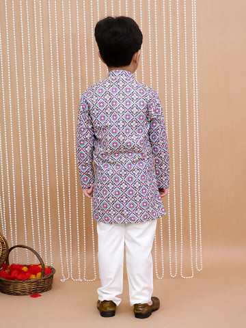 Kid One Embroidered Thread Cotton Kurta Pajama Set For Boys Multi