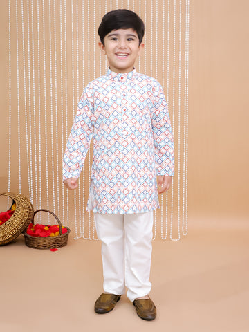 Kid One Embroidered Thread Cotton Kurta Pyjama Set For Boys Multi