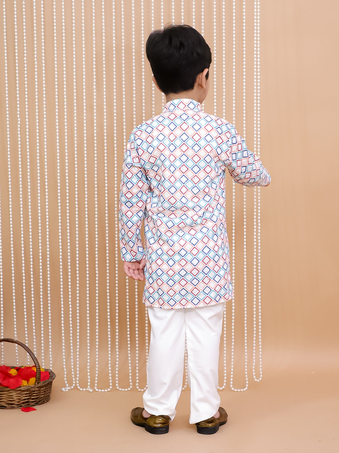 Kid One Embroidered Thread Cotton Kurta Pyjama Set For Boys Multi
