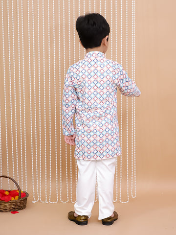 Kid One Embroidered Thread Cotton Kurta Pyjama Set For Boys Multi
