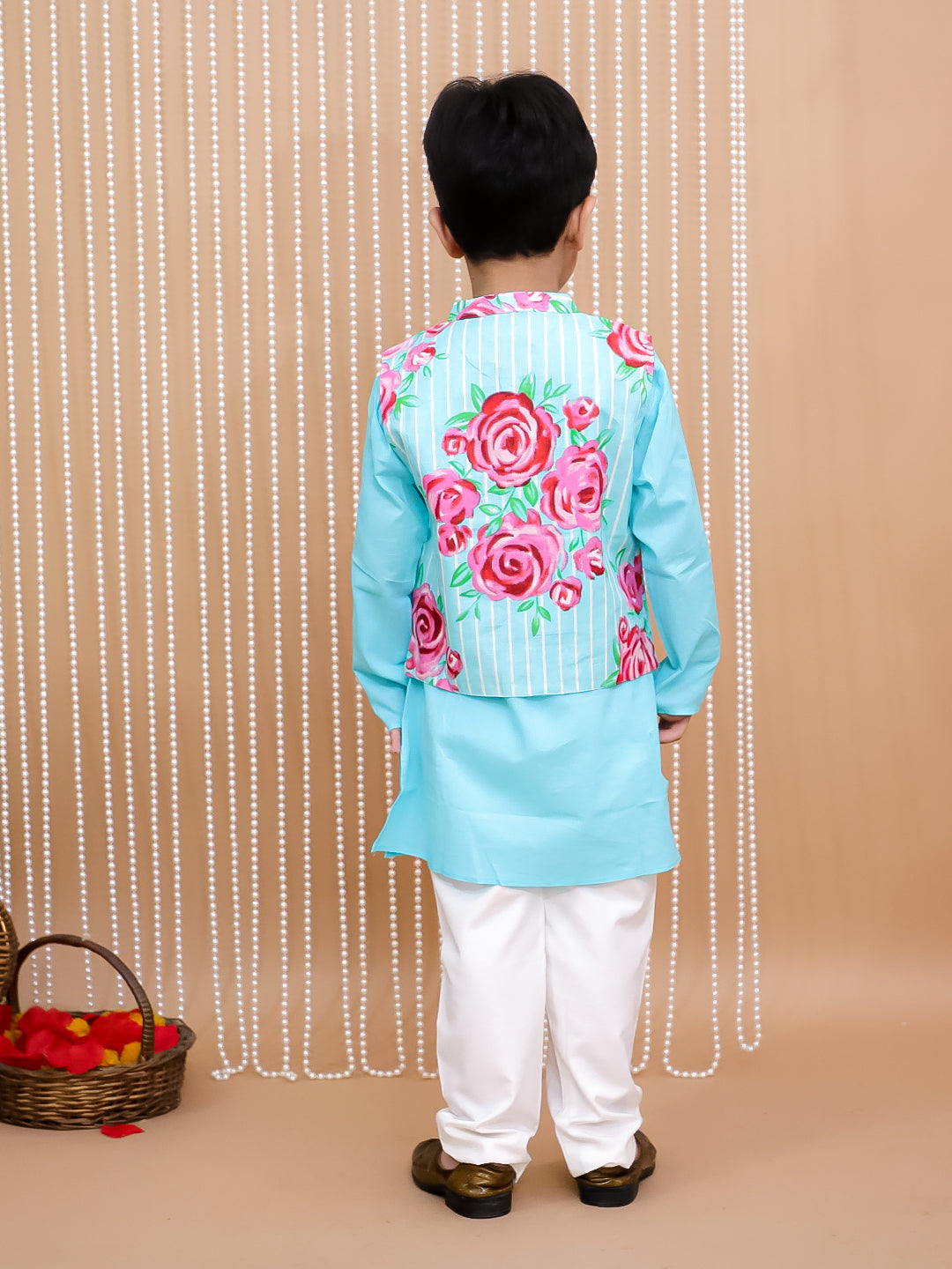 Kid One Floral Print Cotton Kurti Sharara With Dupatta Set With Floral Cotton Kurta And Pajama With Jacket Set Turquoise