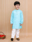 Kid One Floral Cotton Kurta And Pajama With Jacket Set Turquoise