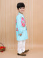 Kid One Floral Cotton Kurta And Pajama With Jacket Set Turquoise