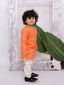 Kid One Full Sleeves Zig Zag Embroidered Cotton Kurta Pyjama Set For Boys Orange