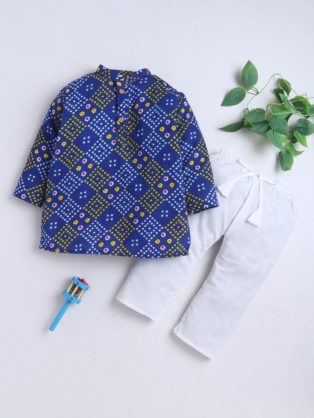 Kid One Infants Bandhej Print Cotton Kurta With Pyjama Set For Boys Blue