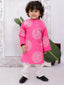 Kid One Full Sleeves Printed Cotton Kurta Pyjama Set For Boys Pink