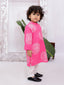 Kid One Full Sleeves Printed Cotton Kurta Pyjama Set For Boys Pink