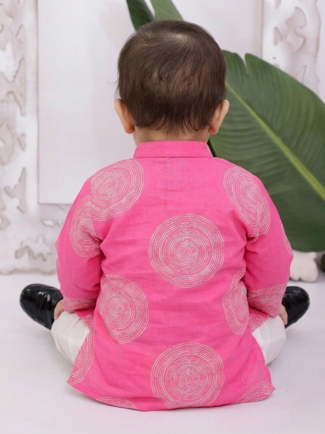 Kid One Infant Full Sleeves Printed Cotton Kurta Pyjama Set For Boys Pink