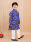 Kid One Bandhej Print Cotton Kurta With Pyjama Set For Boys Blue