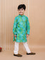 Kid One Bandhej Print Cotton Kurta With Pyjama Set For Boys Green