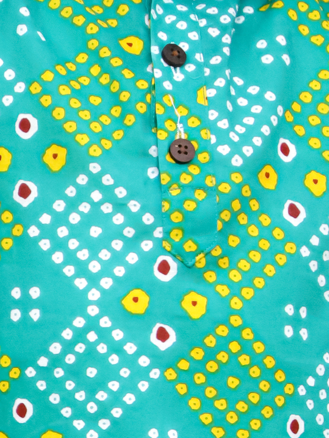 Kid One Bandhej Print Cotton Kurta With Pyjama Set For Boys Green