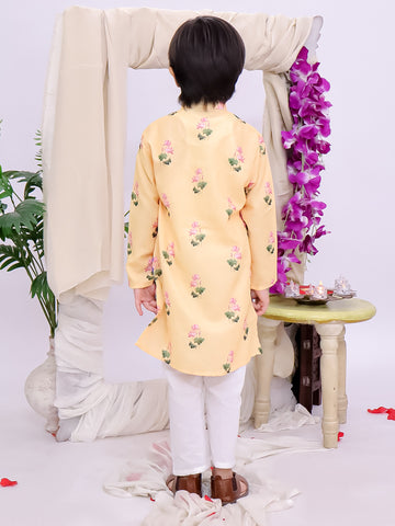 Kid One Cotton Printed Kurta Pyjama Set For Boys Yellow
