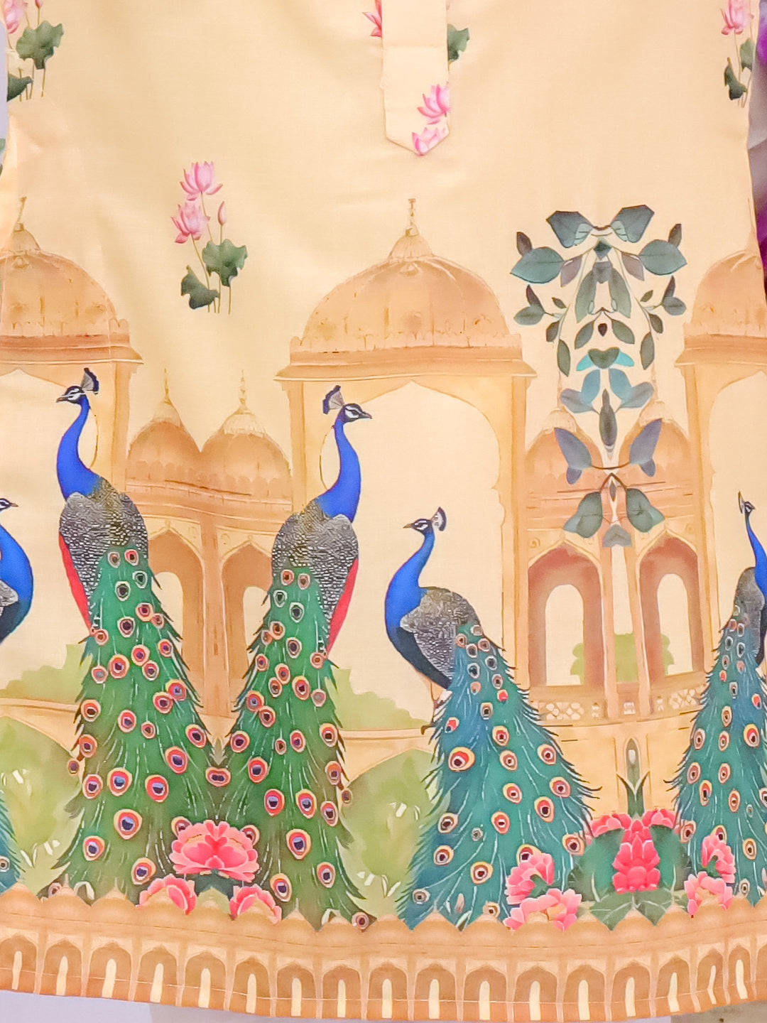 Kid One Peacock Printed Kurti Dhoti & Dupatta Set With Printed Kurta & Pyjama Set - Green & Yellow
