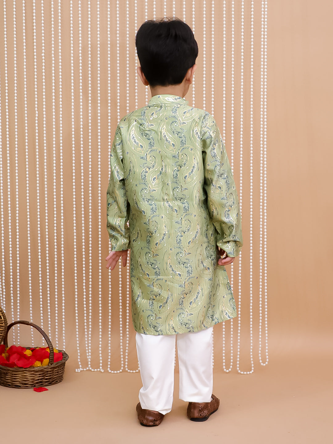 Kid One Foil Printed Kurta Pajama Set For Boys Green