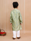 Kid One Foil Printed Kurta Pajama Set For Boys Green