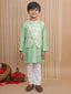Kid One Jacquard Kurta Pajama With Attached Jacket For Boys Green