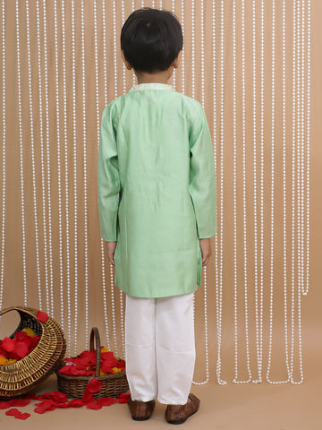 Kid One Jacquard Kurta Pajama With Attached Jacket For Boys Green
