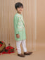 Kid One Jacquard Kurta Pajama With Attached Jacket For Boys Green